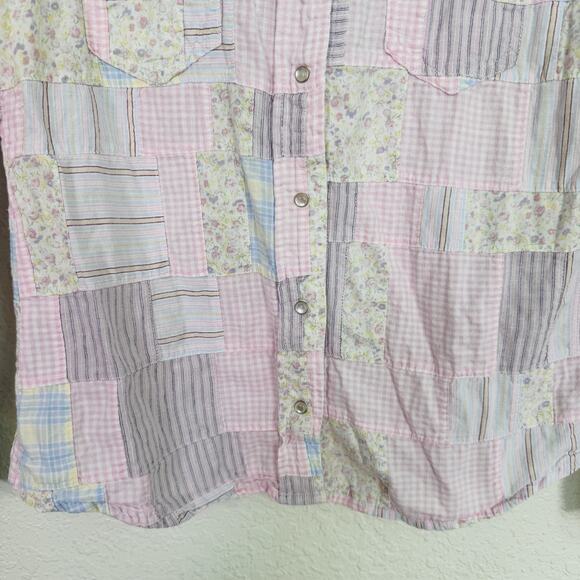 Denim and Co Top Womens Small Pastel Patchwork Snap Button Western Boho Y2K - Picture 5 of 9